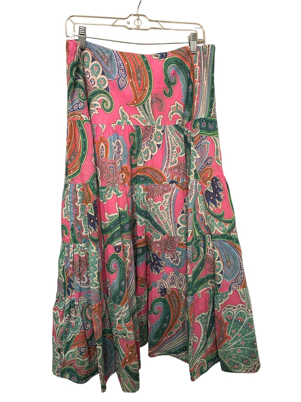 Vintage Ralph Lauren Pink Paisley Print Maxi Skirt with Green & Blue Accents